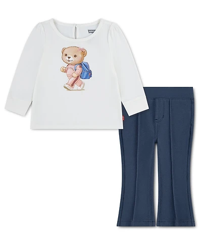 Levi's Baby Boys' and Girls' Teddy Bear Graphic Long-Sleeve Top Knit Pants, 2-Piece Set