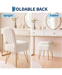 gaomon Vanity Stool Chair with Backrest, Square Ottoman with Hidden Storage Compartment, Soft Teddy Fabric, Modern Style for Bedroom