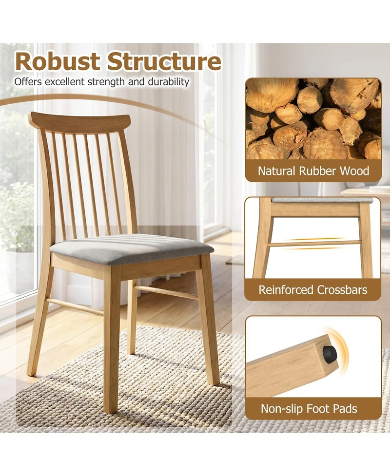 Slickblue Set of 2 Fabric Upholstered Dining Chairs Rubber Wood Frame Armless
