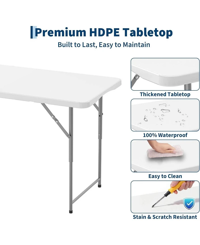 gaomon 4feet Outdoor Portable Hdpe Folding Table with Carrying Handle for Picnic Camping Party Indoor and Outdoor Use
