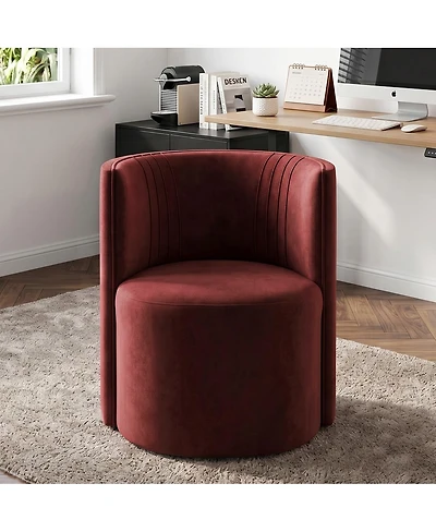 Maison Boucle Vanity Chair for Makeup Table, Velvet Barrel with Hidden Casters, Upholstered Tub Accent Curved Back, Space-Saving