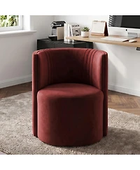 Maison Boucle Vanity Chair for Makeup Table, Velvet Barrel with Hidden Casters, Upholstered Tub Accent Curved Back, Space-Saving