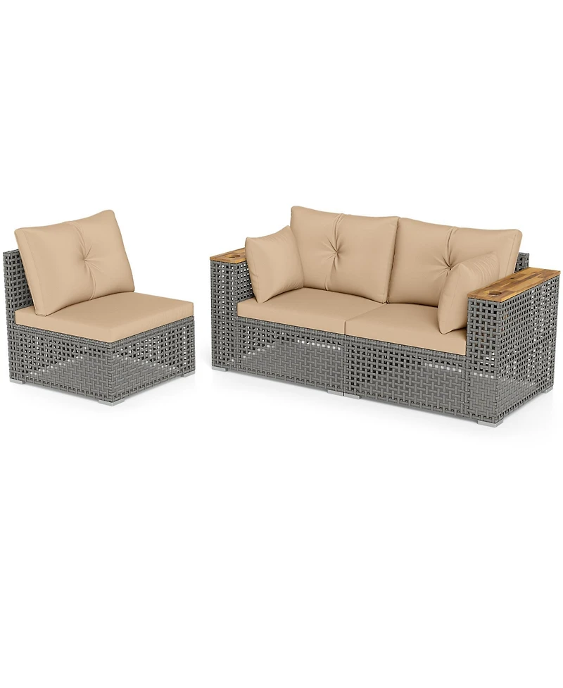 Gymax Patio Wicker Sectional Furniture 3 Piece Outdoor Couch Set for Garden