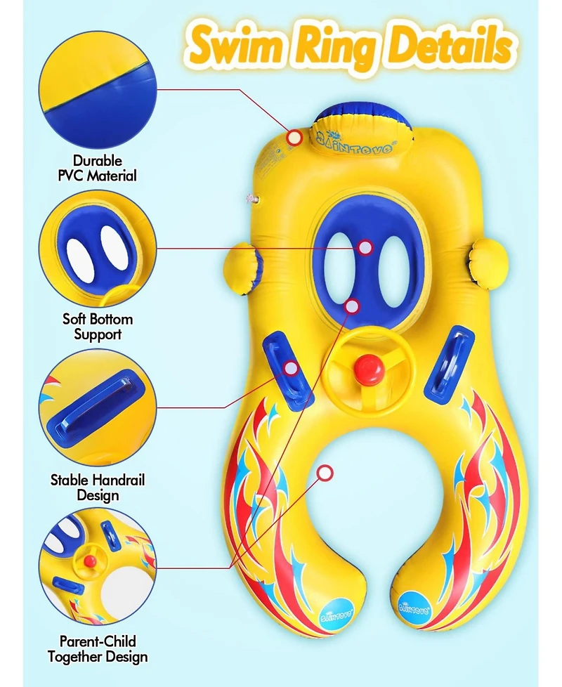 Aofar Inflatable Double Person Float Seat With Sun Shade Pool Ring