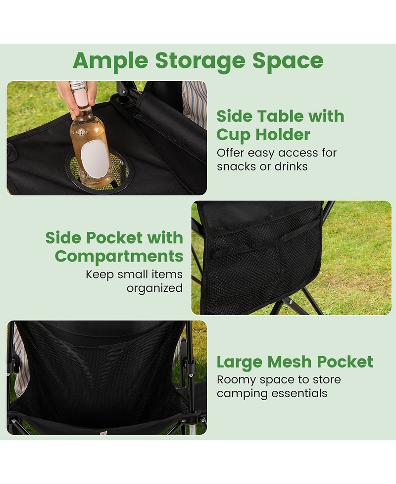 Gymax Oversized Camping Chair with Side Table 2 Storage Pockets Cup Holder for Fishing