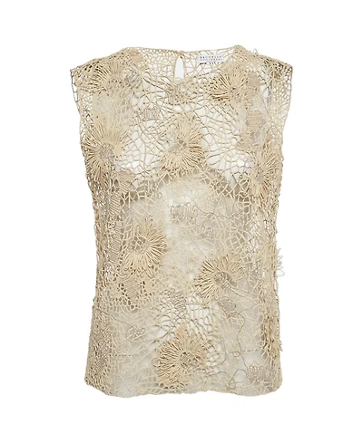 Pre-Owned Brunello Cucinelli Women's Lace Floral Applique Sheer Top