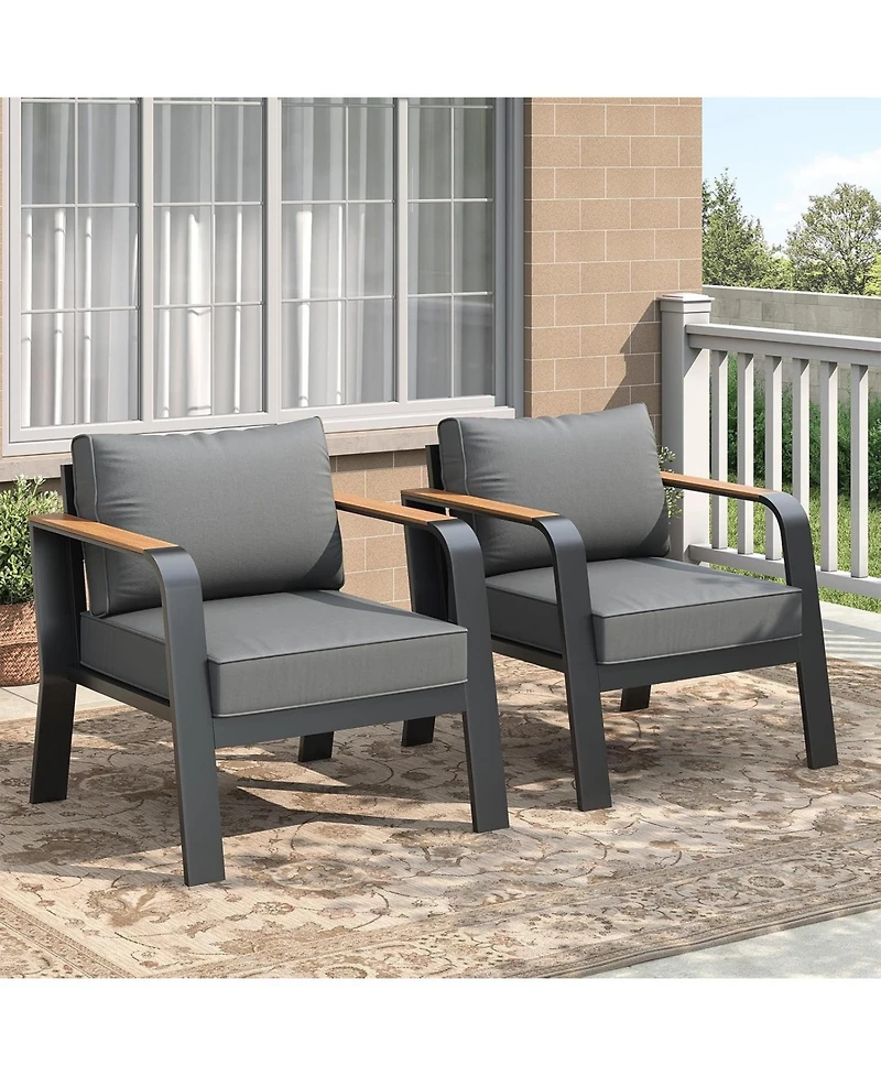 gaomon Outdoor 2 Pieces Single Cushioned Sofa Armchair, Outdoor Furniture for Garden, Balcony, Deck, Backyard