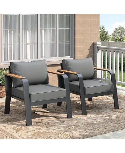 gaomon Outdoor 2 Pieces Single Cushioned Sofa Armchair, Outdoor Furniture for Garden, Balcony, Deck, Backyard