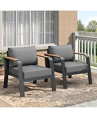 gaomon Outdoor 2 Pieces Single Cushioned Sofa Armchair, Outdoor Furniture for Garden, Balcony, Deck, Backyard