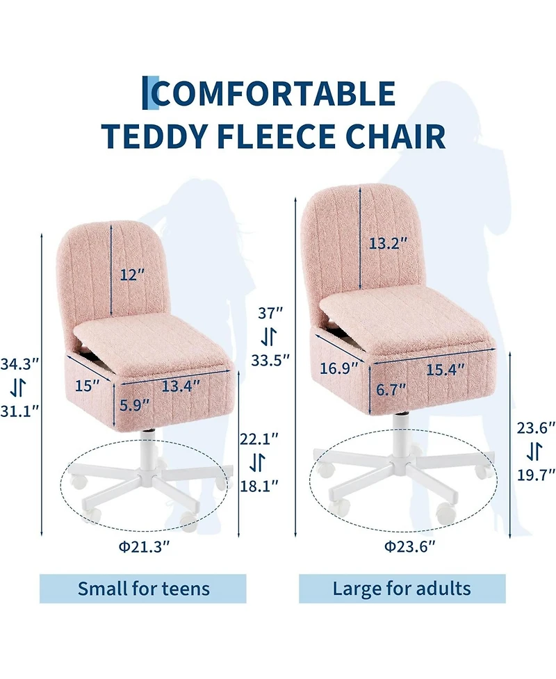 gaomon Vanity Stool Chair with Storage and Folding Back, Height Adjustable Lift Ottoman Swivel and Quiet Wheels