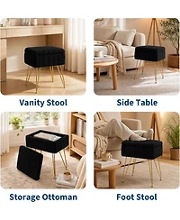 gaomon Vanity Stool with Storage, Faux Fur Ottoman with Metal Legs and Anti-Slip Feet