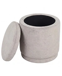 Slickblue Round Foot Stool Ottoman with Storage Space, Removable Lid and Wood Frame
