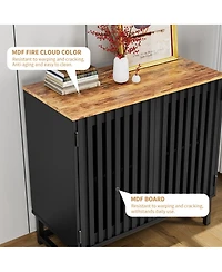 Clihome Modern Storage Cabinet with Slatted Grille Striped Door, Mdf Dresser Sideboard with Metal Legs