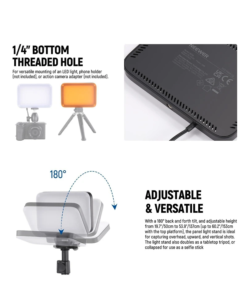 Neewer BP66 Led Video Light with 750lux, 3200K-5600K, CRI95