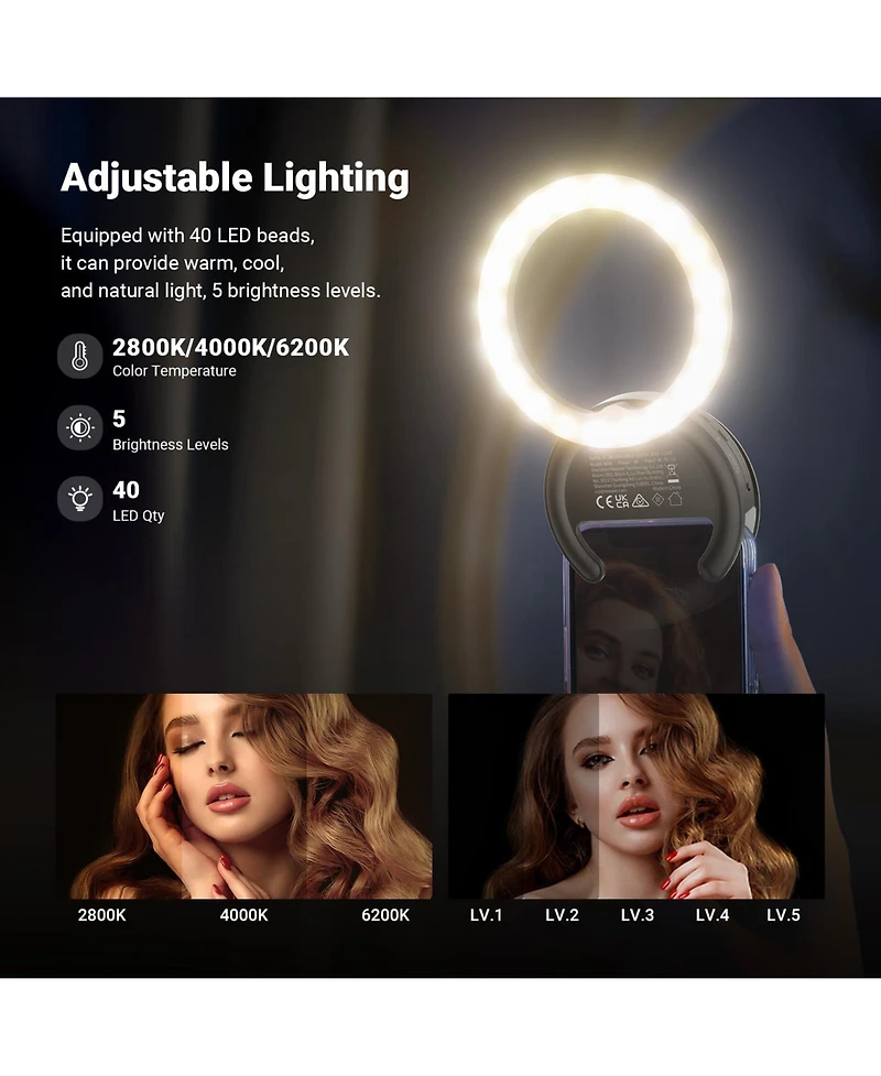 Neewer BR40 Ring Light with 5W, 500mAh, CRI85 for select iPhone models