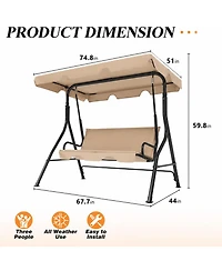 homfan 3 Seat Outdoor Porch Swing, Patio Swing Chair with Stand and Adjustable Canopy for Adults Backyard or Garden
