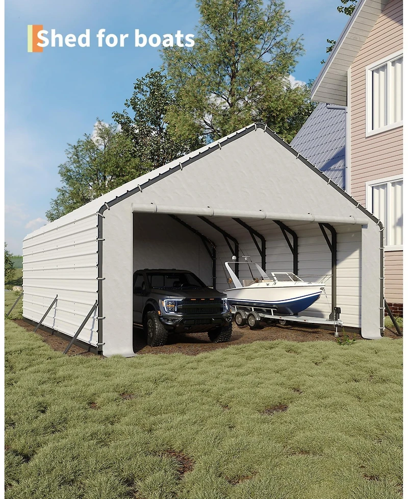 homfan 20 Ft Width Carport Door Curtain Replacement Panels, Heavy Duty Pe Tarpaulin Front and Back for Outdoor Parking Shelter