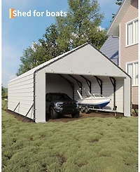 homfan 20 Ft Width Carport Door Curtain Replacement Panels, Heavy Duty Pe Tarpaulin Front and Back for Outdoor Parking Shelter