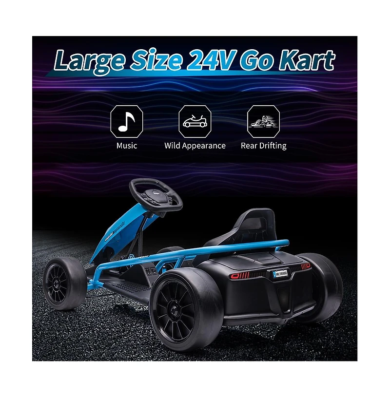 homfan 45.7 x 23.1 11.4 Inch Kids Electric Drift Go Kart, 24V High Speed Racing Kart with 2 Batteries, Metal Frame for Outdoor Driving Fun