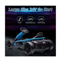 homfan 45.7 x 23.1 11.4 Inch Kids Electric Drift Go Kart, 24V High Speed Racing Kart with 2 Batteries, Metal Frame for Outdoor Driving Fun