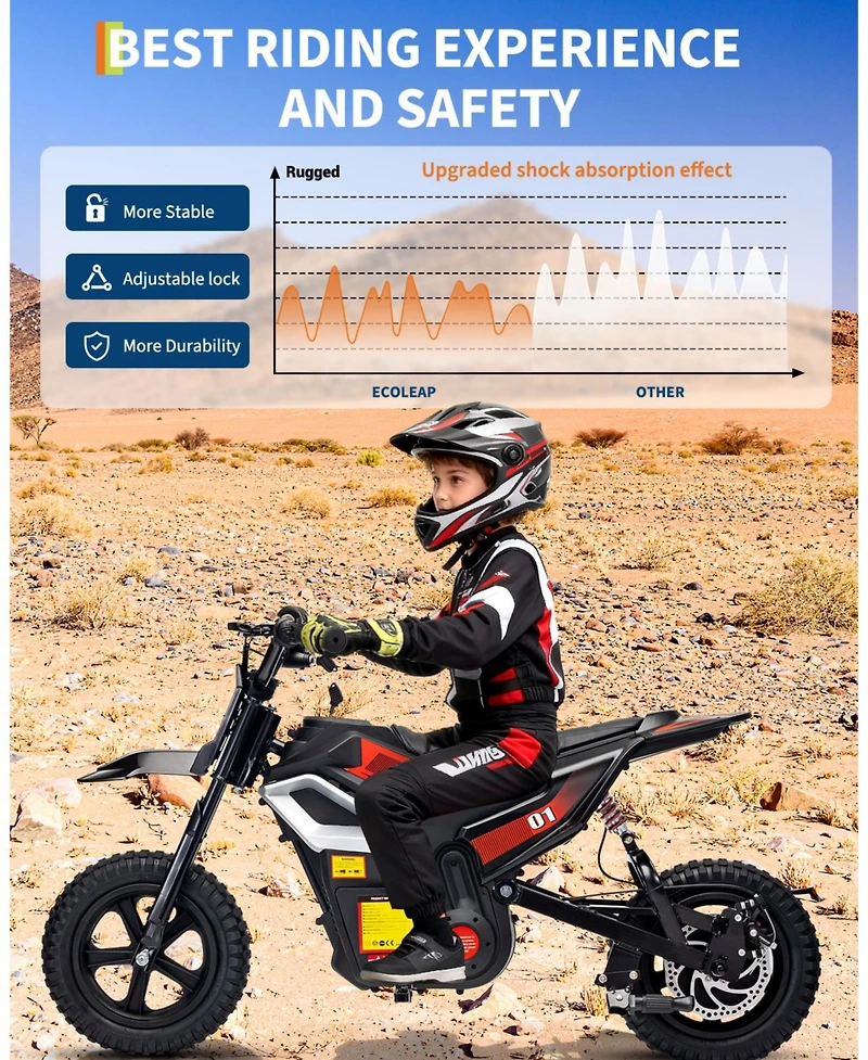 homfan 45.7 x 21.3 26.4 Inch Kids Electric Ride On Motorcycle 24V Battery Powered Toy Bike with 350W Motor for Outdoor Riding