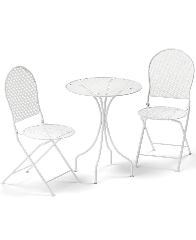 Gymax 3 Piece Patio Set w/ Rattan-like Pattern Metal Patio Folding Bistro Set for 2