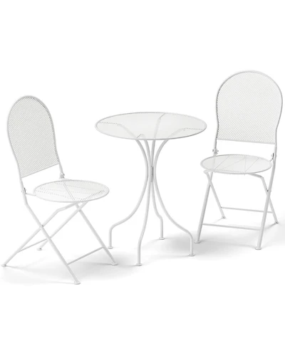 Gymax 3 Piece Patio Set w/ Rattan-like Pattern Metal Patio Folding Bistro Set for 2