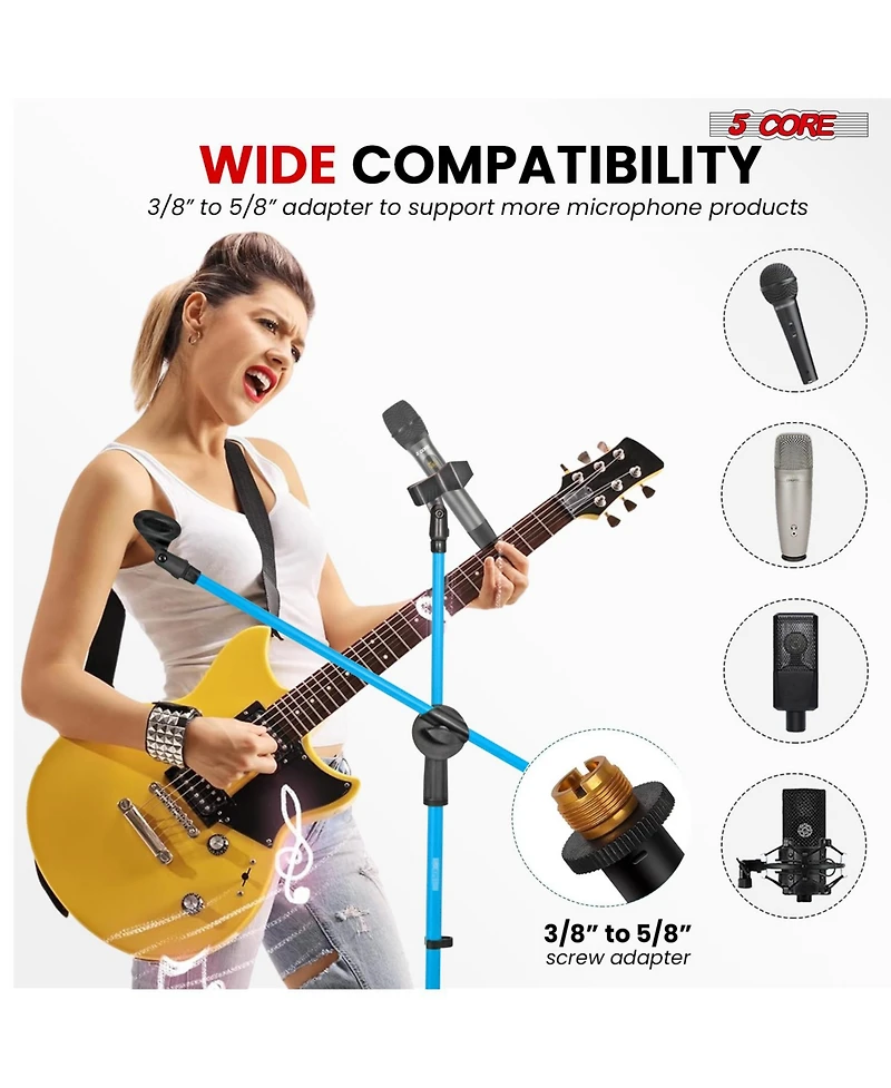 5 Core Dual Microphone Stand 2 Pack, Adjustable Tripod Floor Stand with Boom Arm