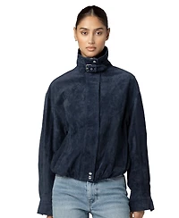 Blank Nyc Women's Midnight Drift High Collar Suede Bomber Jacket