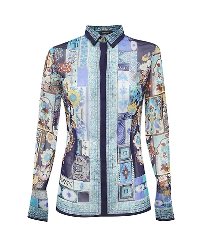 Pre-Owned Versace Women's Printed Silk Patchwork Button-Down Shirt