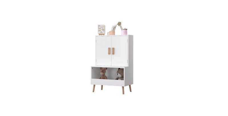 flynama Kids Toy Storage Cabinet with Doors and Open Shelf