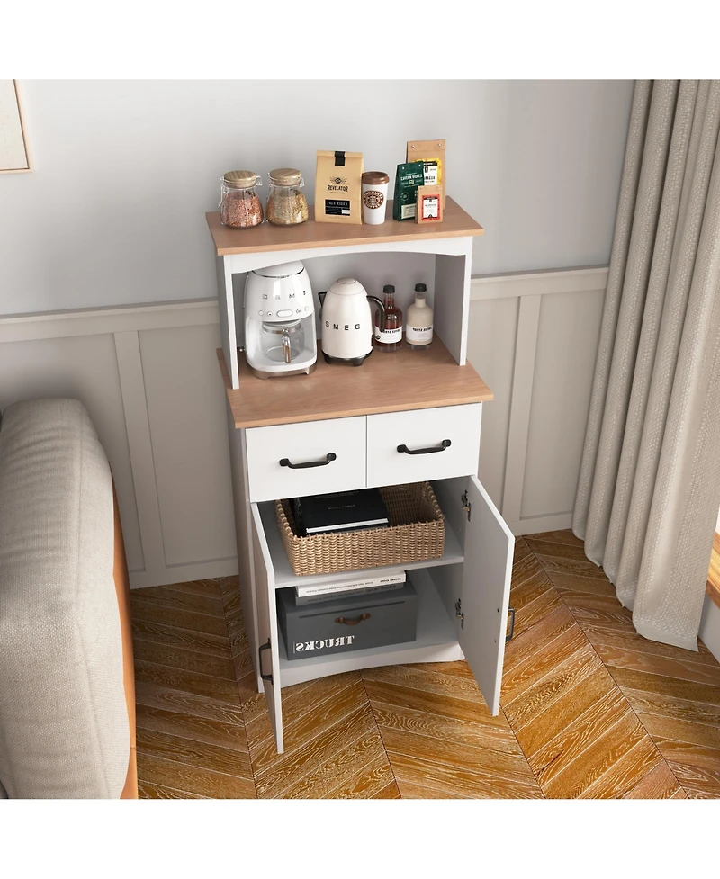 Flynama Kitchen Pantry Cabinet with Microwave Shelf Drawer and Adjustable Storage