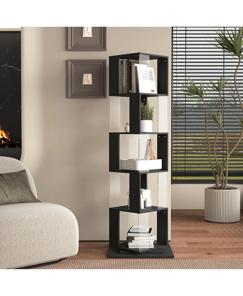 flynama 5-Tier 360 Degree Rotating Bookshelf with Acrylic Panels Display Shelf