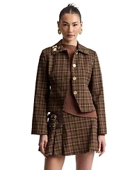 Avec Les Filles Womens Slim Spread Collar Jacket Belted Mini Skort