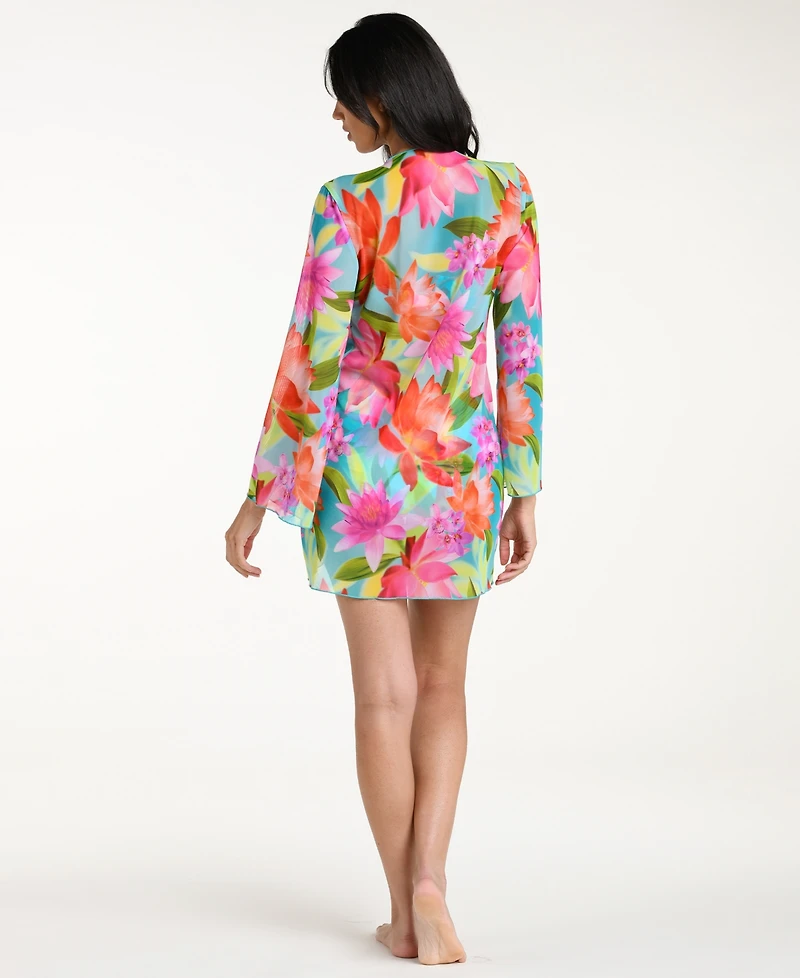 La Blanca Women's Sunset Botanica Tie-Front Swim Cover-Up Kimono Dress