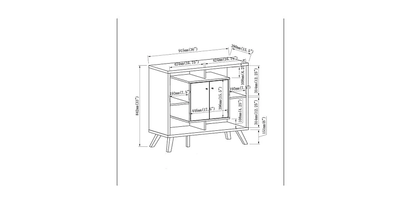 Flynama Sideboard Bookcase Cabinet with 4 Open Shelves and 2 Doors