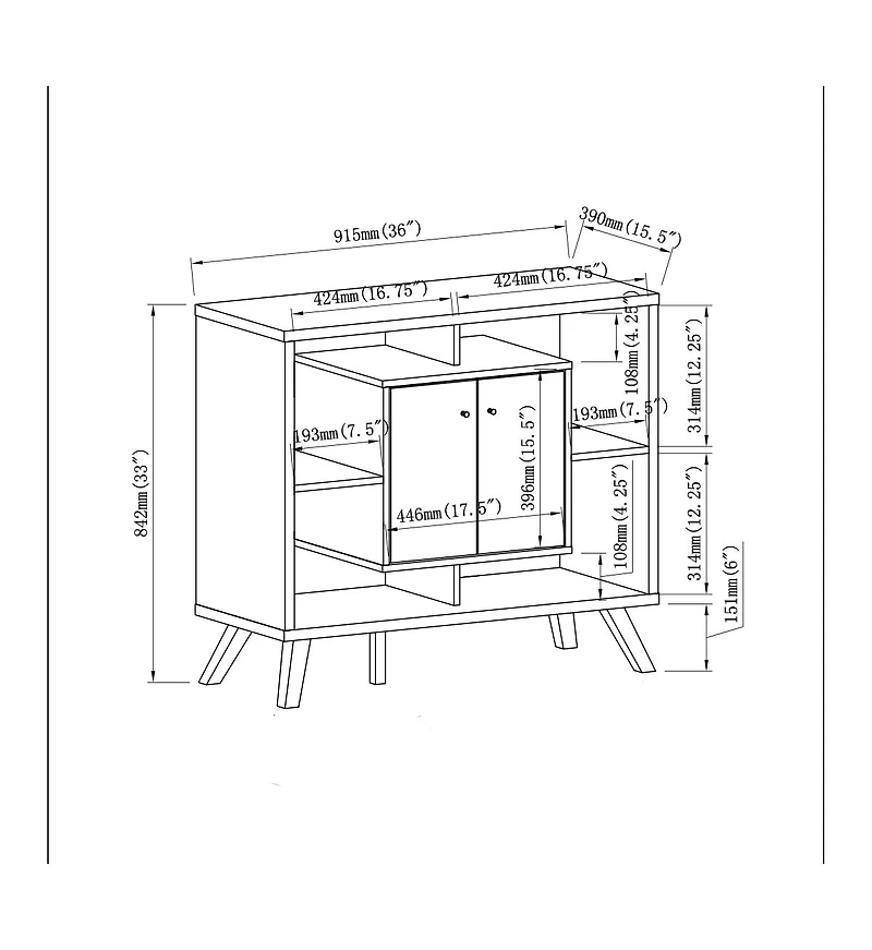 Flynama Sideboard Bookcase Cabinet with 4 Open Shelves and 2 Doors