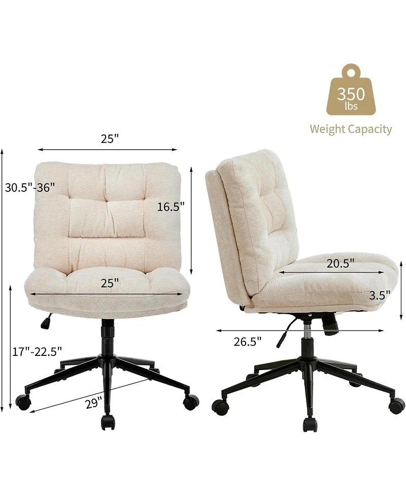gaomon 2 Piece Home Office Chair with Wheels Armless Vanity Desk Chair, Soft Chenille Fabric, Double Cushion Wide Seat