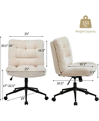 gaomon 2 Piece Home Office Chair with Wheels Armless Vanity Desk Chair, Soft Chenille Fabric, Double Cushion Wide Seat