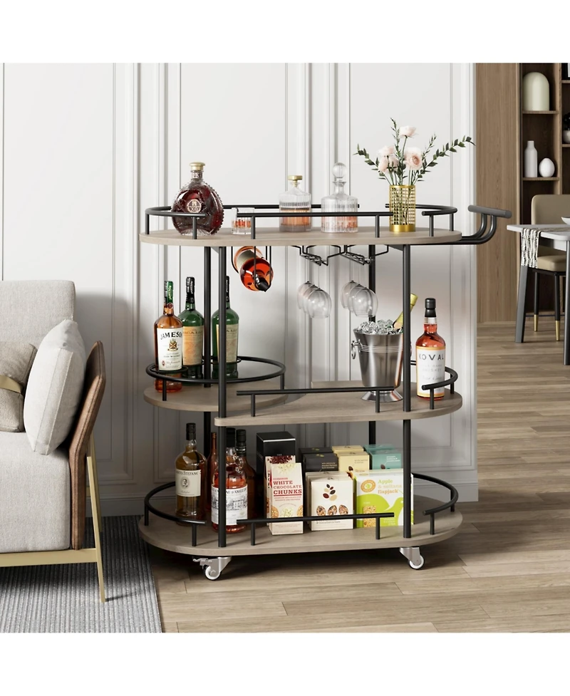 gaomon Elegant 4-Tier Gold Bar Cart with Wine Rack and Glass Holder Mobile Serving Cart on Wheels with Metal Storage Shelves for Dining, Living Room