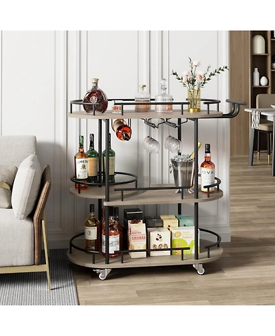 gaomon Elegant 4-Tier Gold Bar Cart with Wine Rack and Glass Holder Mobile Serving Cart on Wheels with Metal Storage Shelves for Dining, Living Room