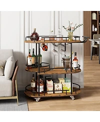 gaomon Elegant 4-Tier Gold Bar Cart with Wine Rack and Glass Holder Mobile Serving on Wheels Metal Storage Shelves for Dining, Living Room