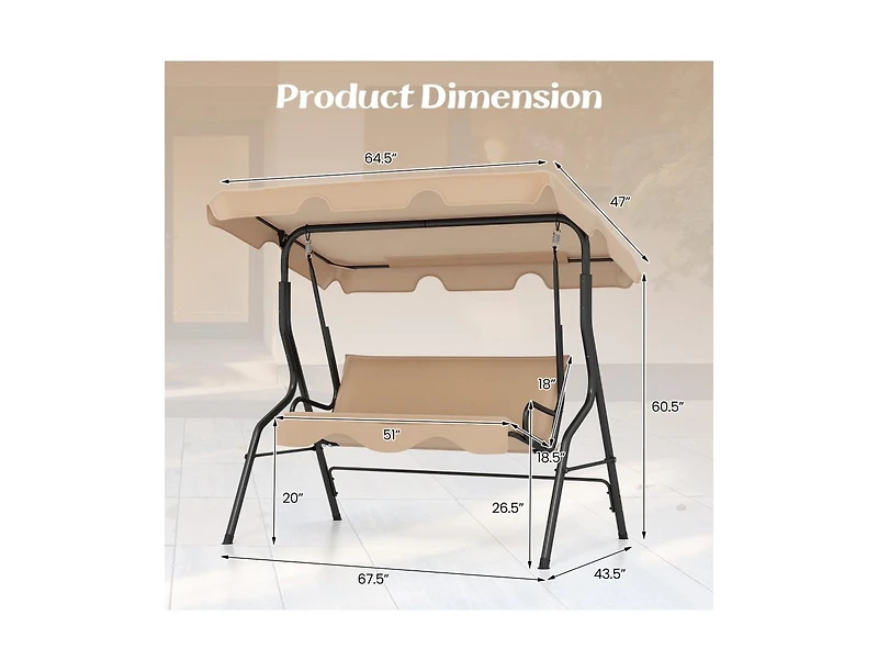 Slickblue 3 Seat Outdoor Patio Canopy Swing with Cushioned Steel Frame