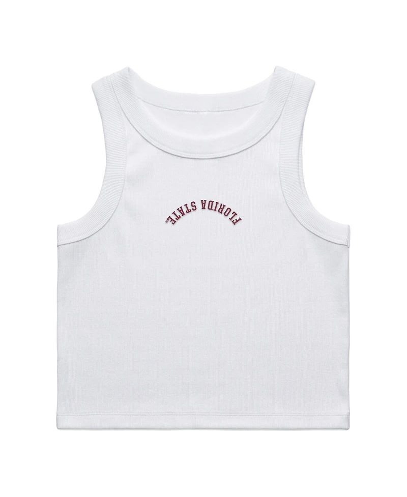 Uscape Apparel Women's White Florida State Seminoles Upside Down Embroidery Ribbed Cropped Tank Top