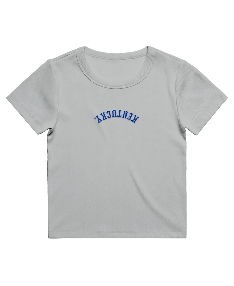 Uscape Apparel Women's Gray Kentucky Wildcats Upside Down Embroidery Ribbed Cropped T-Shirt