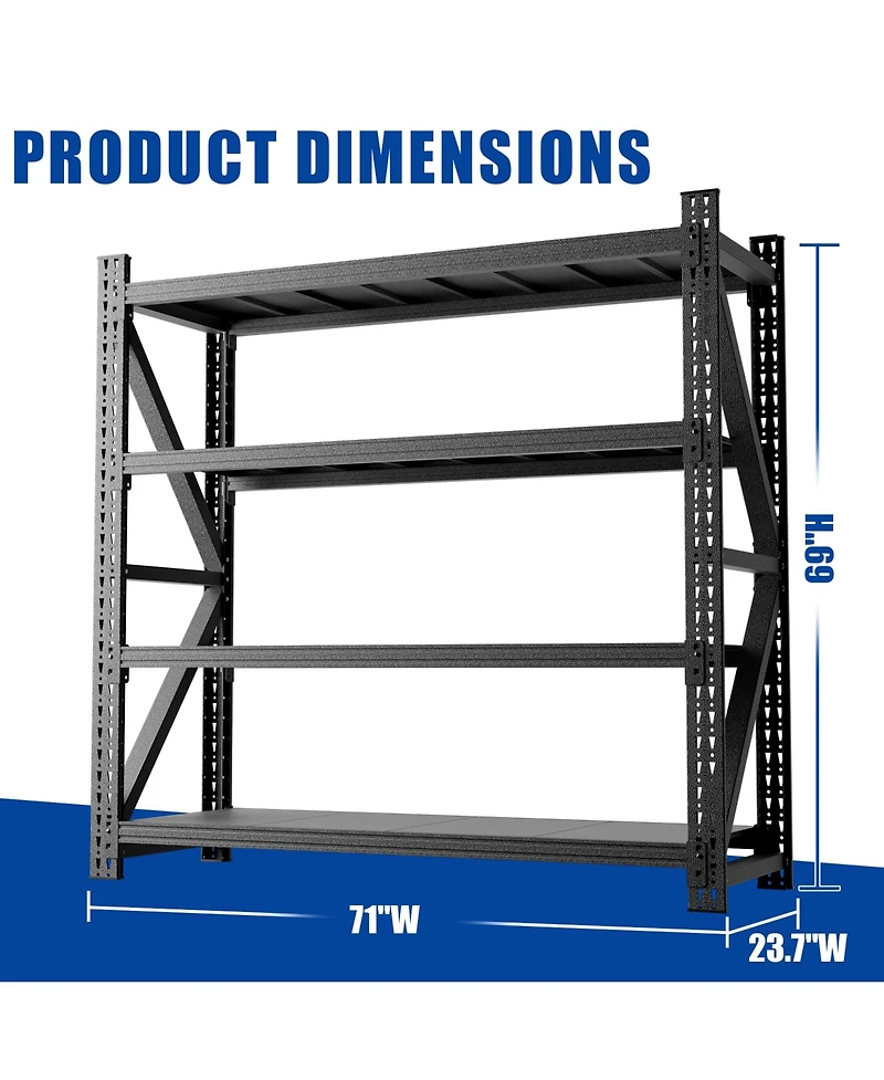 Viyet 71"Width Industrial Metal Shelving - 5000lbs Capacity 4-Tier Heavy Duty Garage Rack
