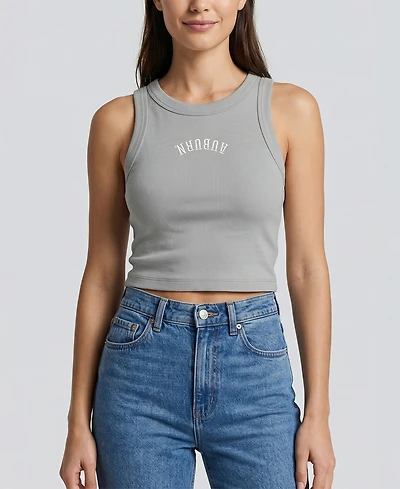 Uscape Apparel Women's Gray Auburn Tigers Upside Down Embroidery Ribbed Cropped Tank Top