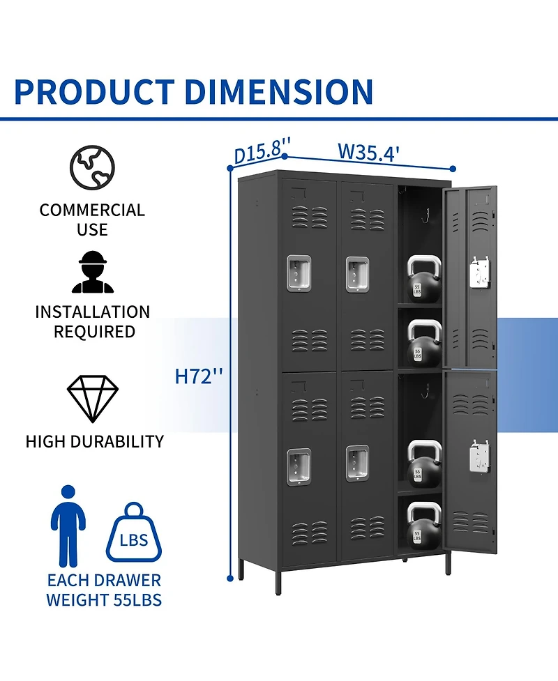 Viyet 72"H 6-Door Metal Storage Locker - Secure Multi-Tier Employee and Gym Cabinet