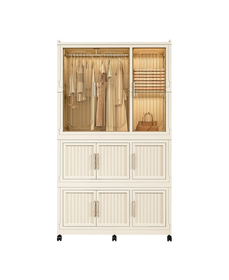 Viyet 62 Portable Wardrobe Closet 9 Cube Modular Storage Organizer with Hanging Rod