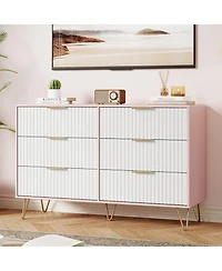 homfan 6 Dresser Drawers for Bedroom, 47" Wood Storage Dresser and Tv Stand with Metal Handles, Modern Closet Dresser for Bedroom, Living Room